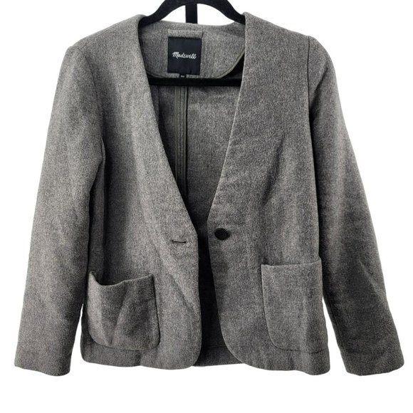 Madewell Gray Wool Blazer Button Womens XXS Viscose Stretch - Picture 2 of 7
